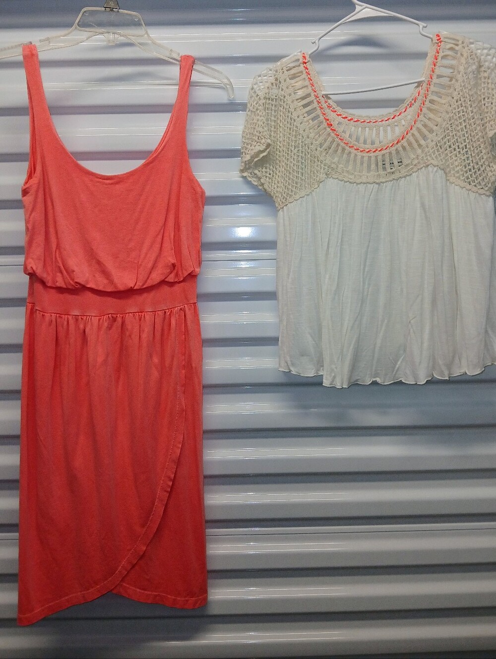 Coral/Pink Dress w/ Knit Summer Sweater